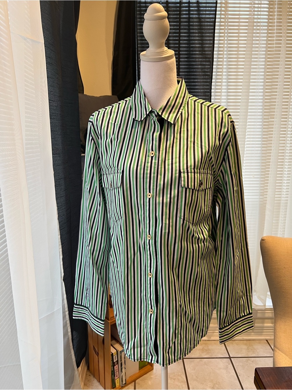 Jones New York Striped Green Button-Up Women’s Shirt, XL